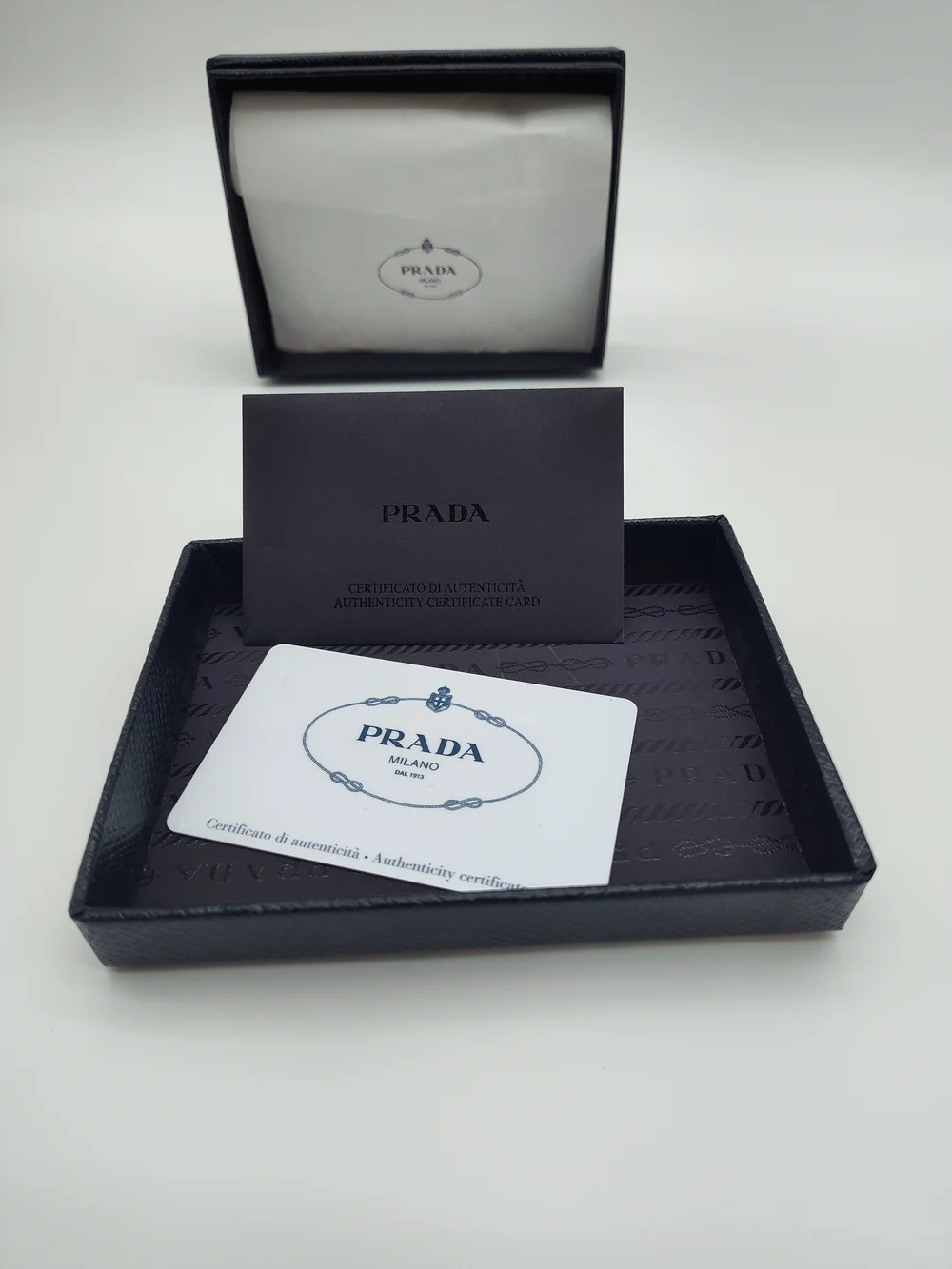 PRADA Saffiano Presentation Box w Authenticity Certificate Cards & Tissue Paper